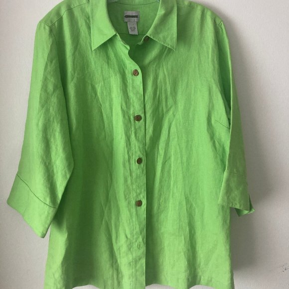 Chicos Linen  Lime Green Shirt - Picture 1 of 2